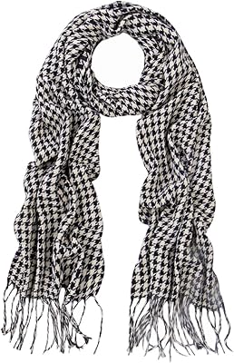 Classic Premium Houndstooth Oblong Fringe Scarf, Beige