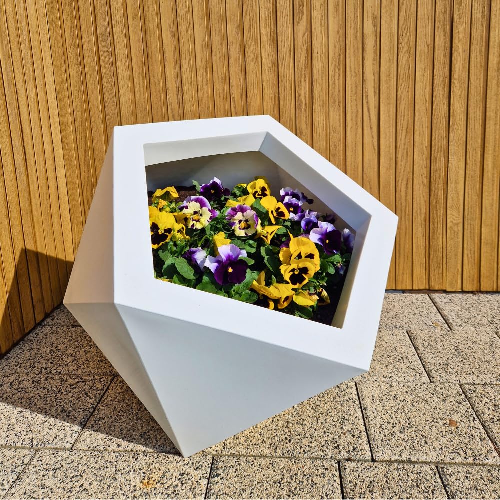 Dione Doniczka, Sadzarka, Asymetryczny Stojak Na Rośliny, Wystrój Ogrodu, Patio, Wewnątrz I Na Zewnątrz 43cm Biały
