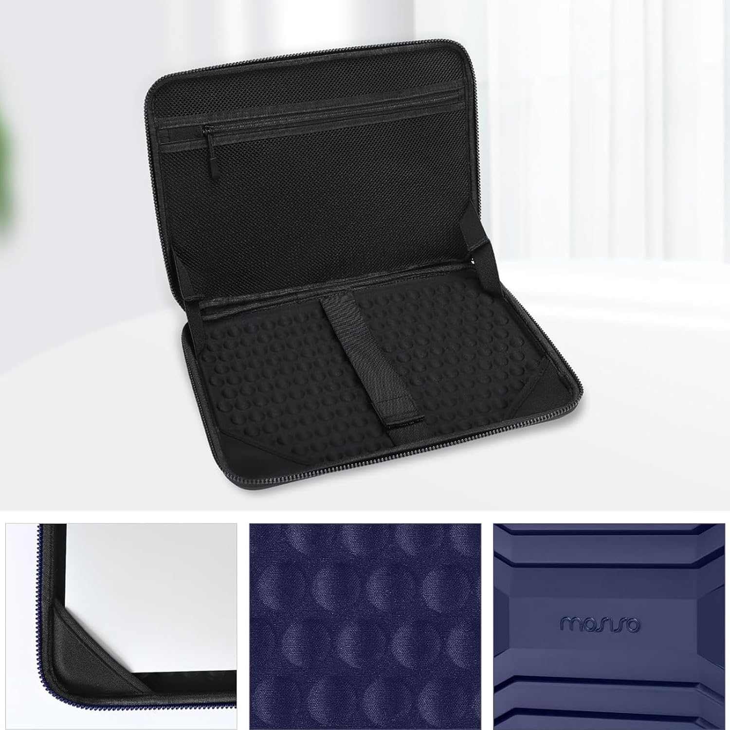 MOSISO 15-16 inch Laptop Hard Case, 15.6 inch Waterproof Shockproof Computer Bag Compatible with MacBook HP Dell, Symmetrical Trapezoid EVA Carrying Laptop Sleeve Hard Shell with Handle, Navy Blue
