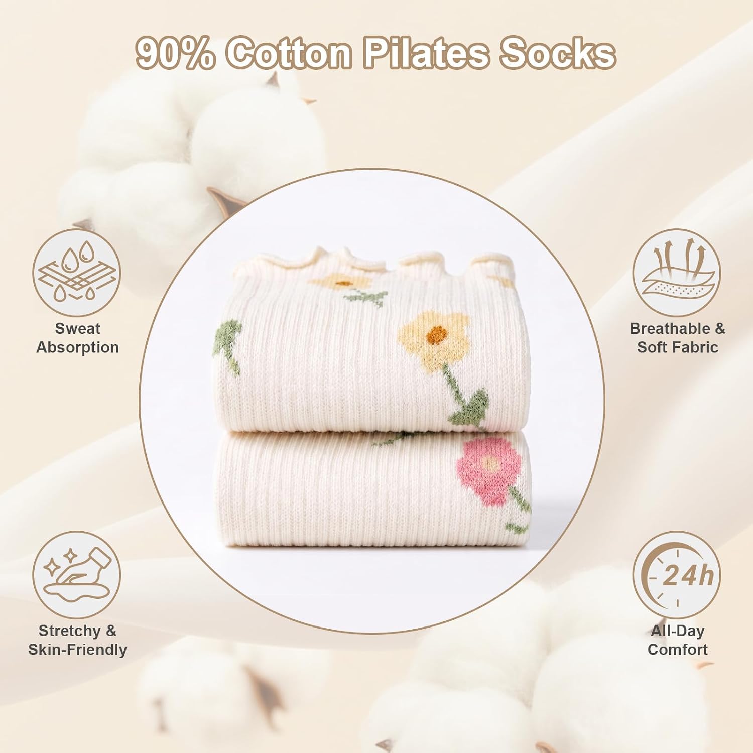 Pilates Grip Socks for Women,Non Slip Grip cute Socks with Grippers for Yoga,Ballet, Dance,Barefoot Workout ,Hospital