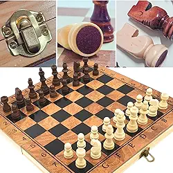 Tabuleiro de Xadrez 3 em 1 em Madeira 30x30cm — Xadrez, Dama e Gamão | Dobrável, Portátil e Elegante | Jogo de Estratégia para Todas as Idades