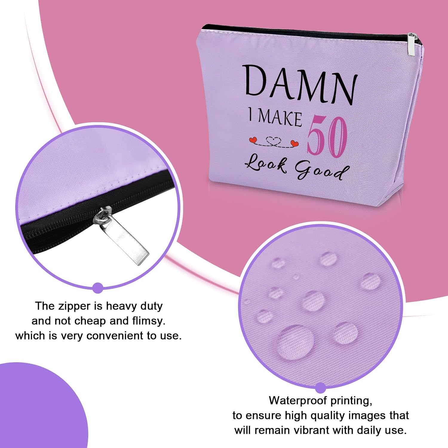 50th Birthday Gift for Mom Purple Makeup Bag Funny 50 Year Old Birthday Gifts 1974 Birthday Gifts for Women Cosmetic Bag Turning 50 Gag Gifts for Sister Aunt Grandma Mother Travel Pouch image 3