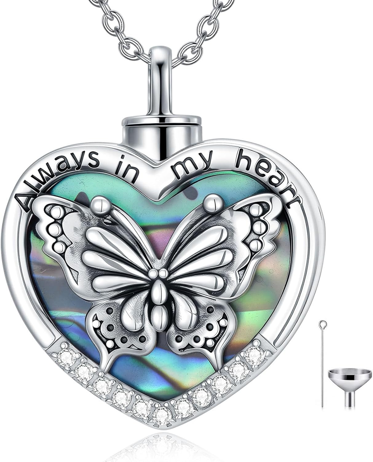 TOUPOP Heart Urn Necklaces for Ashes 925 Sterling Silver Cremation Jewelry for Ashes Memorial Keepsake Jewelry with Funnel Filler for Women