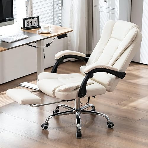 Miniatura 2 de Silla de oficina de masaje, silla ejecutiva ergonómica para computadora con reposapiés, silla de oficina ejecutiva de piel sintética con reposabrazo