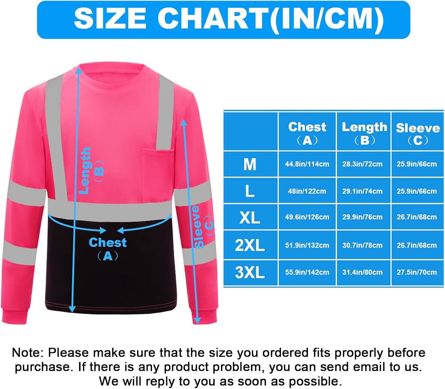 Hi Vis Safety T Shirt Class 3 Reflective Black Bottom Long Sleeve High Visibility Shirts 3pcs