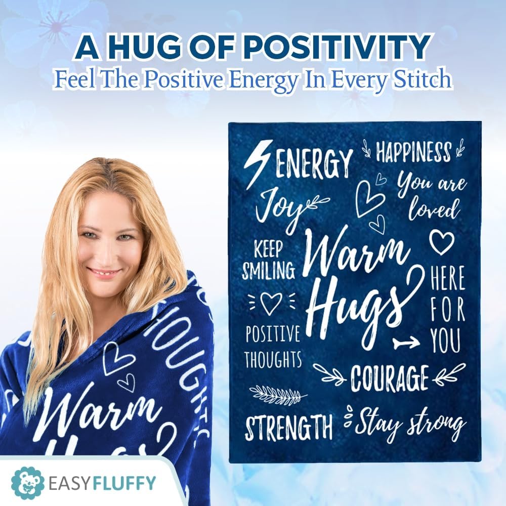 Get Well Gift for Women & Men - Super Soft Hug Blanket with Inspirational Words - Healing Blanket Care Package Comforting Gift During Hard Times - 50"x 60" (Blue) - Image 3