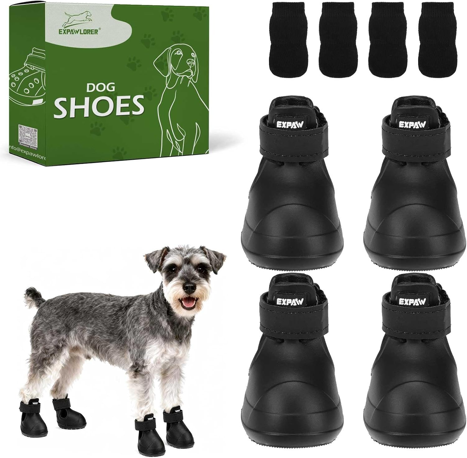 expawlorer dog shoes for small medium large dogs, waterproof non-slip dog snow booties for winter with socks, easy on & off pet boots & paw protectors, easy-clean for beach outdoor rain (black s) size 3/s (paw width:1.6in) black