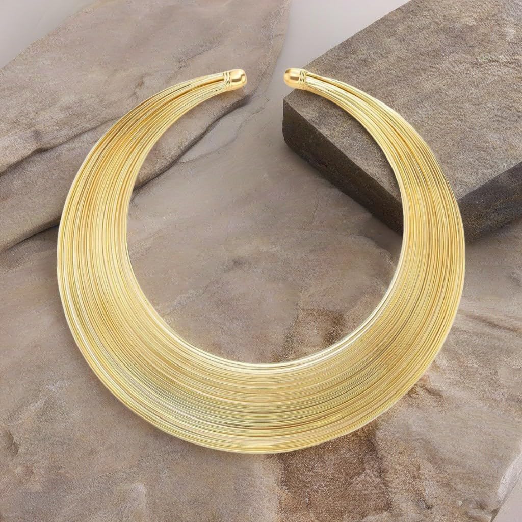 COOLSTEELANDBEYOND Stunning Neck Cuff Metal Choker Necklace, Multi-strand, Collar Necklace