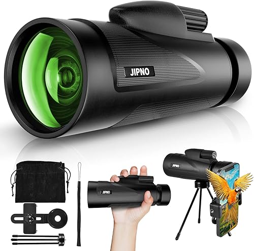 JIPNO Telescopio monocular de alta potencia para adultos y niños con adaptador de teléfono inteligente, monocular de prisma BAK4 a prueba de polvo