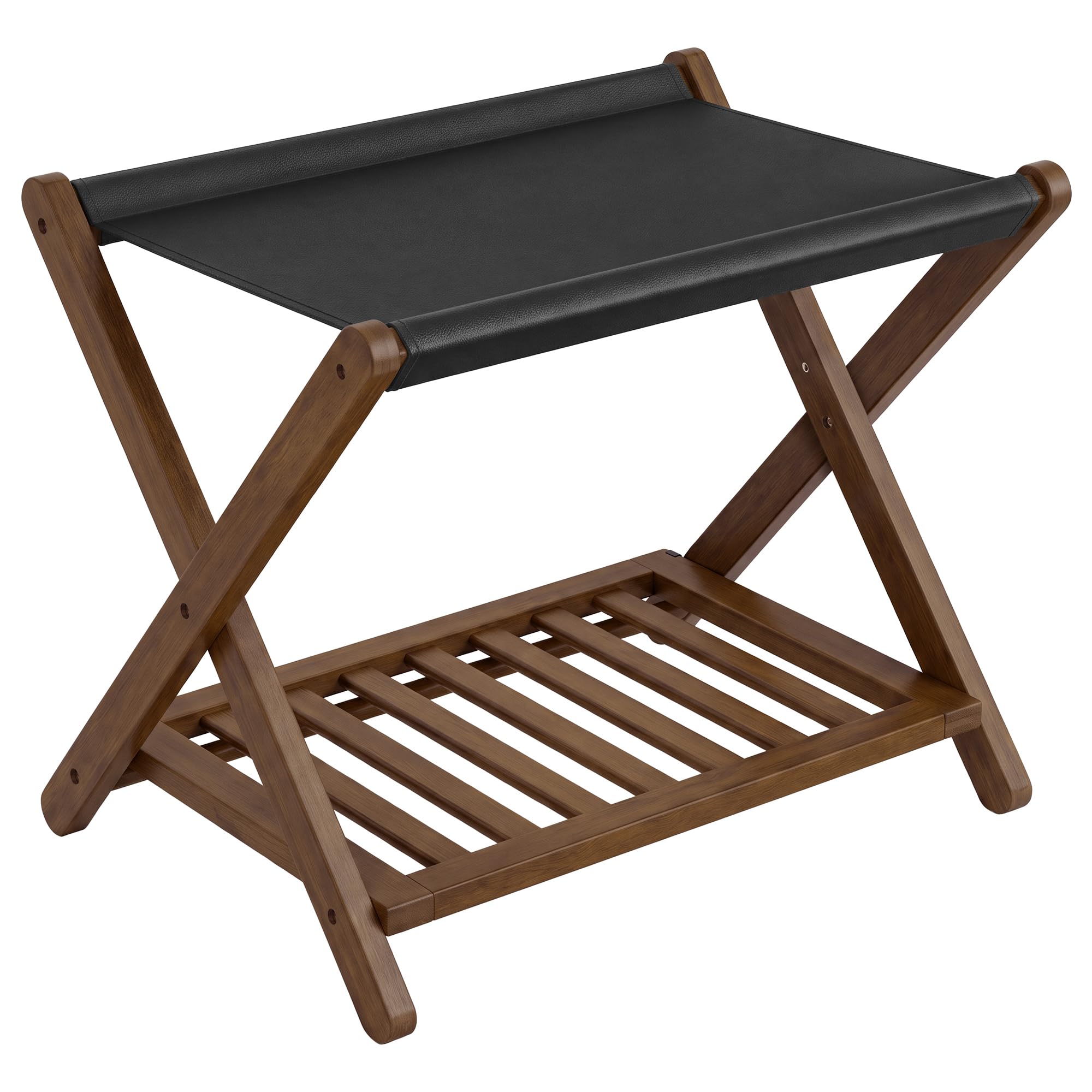 SONGMICS Bamboo Luggage Rack, Foldable Suitcase Stand, with Storage Shelf