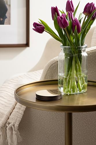 Miniatura 5 de Kate and Laurel Tira - Elegante mesa auxiliar redonda, 14 x 24 pulgadas, latón y negro, moderna mesa auxiliar circular glamorosa para usar como