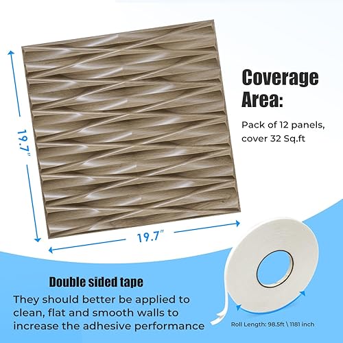 Miniatura 2 de STICKGOO Paneles de pared 3D para despegar y pegar, 19.7 x 19.7 pulgadas, paneles de pared ondulados de PVC, paneles de pared texturizados 3D para