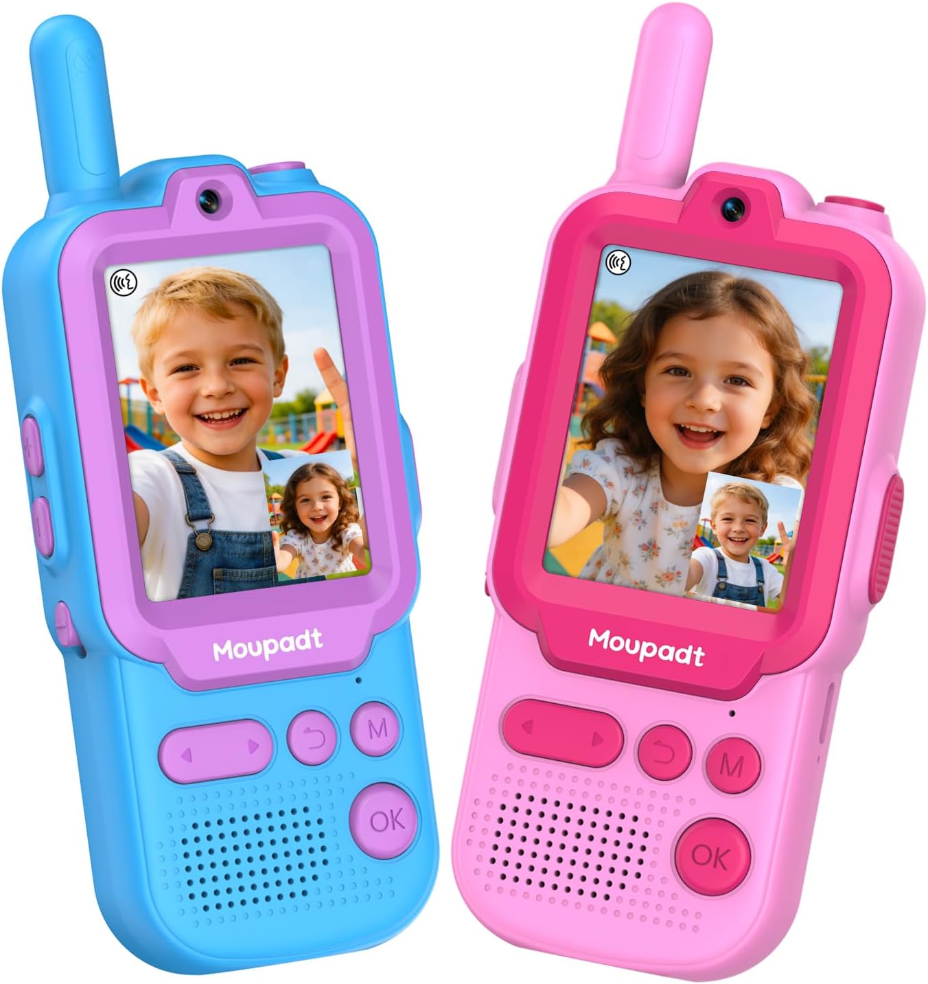 Kids Video Walkie Talkies,Toys for Girls with 2.4" Screen & HD Camera, 800mAh Rechargeable Two Way Radio 5 Voice Changers&10 Stickers Effect for Indoor Outdoor, Birthday Gift for Girls Age 4-8