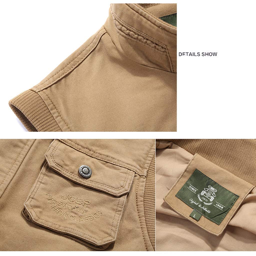 Wytrzymała, bawełniana kurtka outdoorowa z wieloma kieszeniami i kamizelką (Kolor: Khaki, Rozmiar: XXXL)