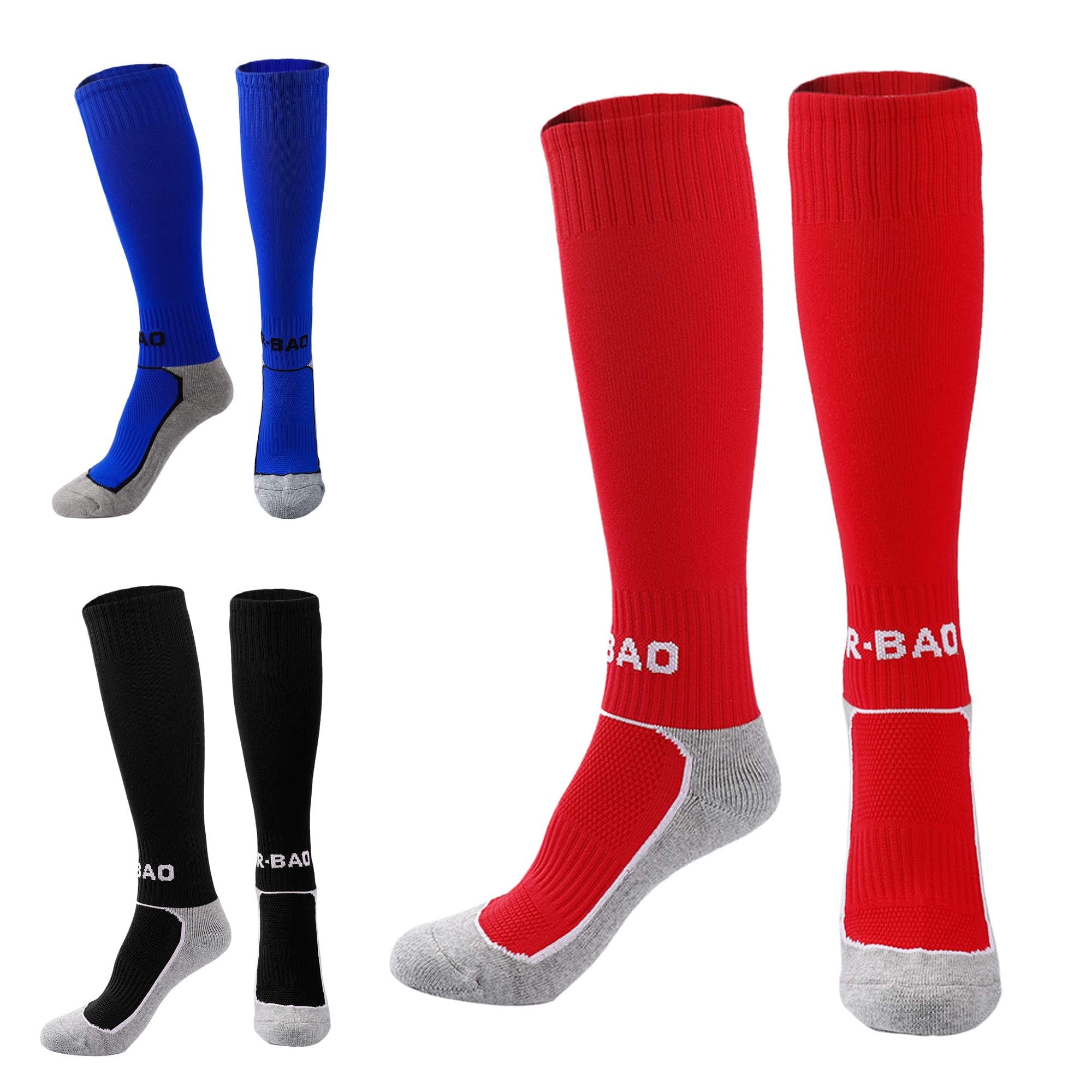 Chaussette Foot Enfant, 3 Paires Chaussette de Football Antidérapante pour Garçons Filles, Genou Hautes Longue Chaussettes de Sport pour Basketball, Lacrosse, Rugby, Trekking