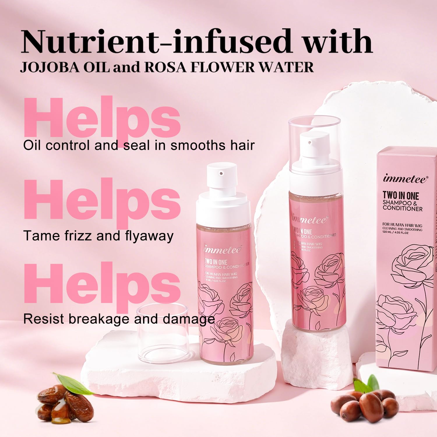 immetee 2 in 1 Shampoo und Conditioner für Perücken, verlängert die Lebensdauer einer Perücke, Shampoo für Perücken. 120 ml (natürliche Perücken)