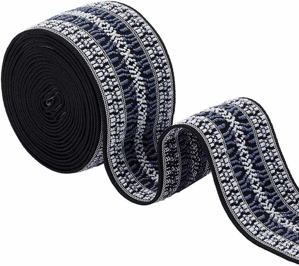 BENECREAT 2.5 Yards Jacquard Elastic Band, 2 Inch Boho Fabric Sewing Band, Emobridered Woven Ribbon for DIY Craft Accessories Embellishment Decorations