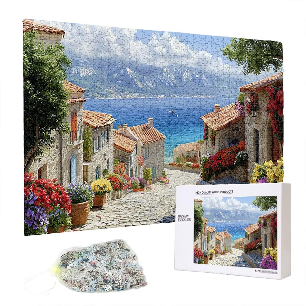 Puzzle 5000 elementów, Włochy, krajobraz, 5000 elementów, drewniane puzzle dla dorosłych, trudna łamigłówka, gra logiczna dla całej rodziny, drewniane puzzle do dekoracji salonu, na prezenty, B-60