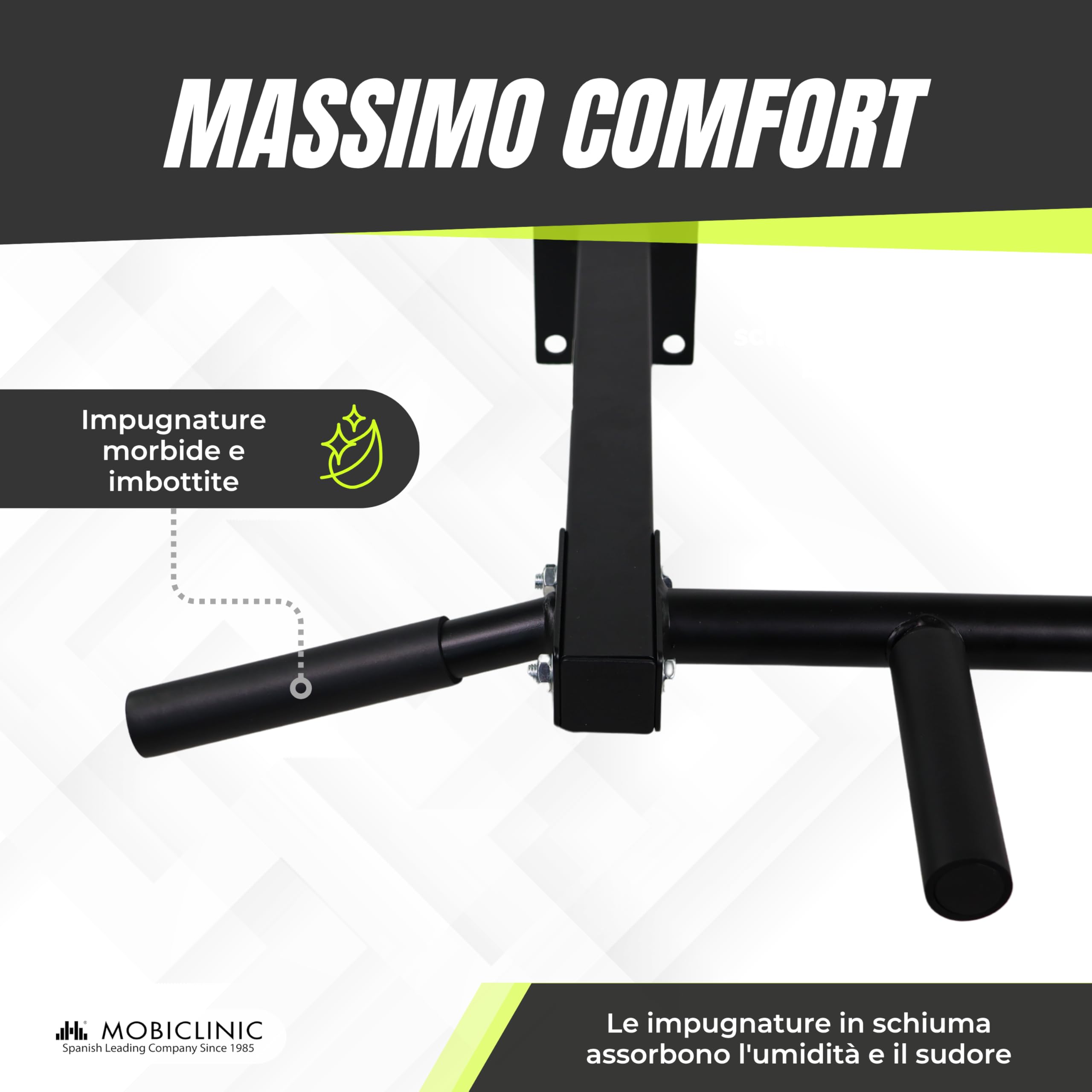 Mobiclinic® fitness, Barra per trazioni, K3, Parete, Kit di ancoraggio, Acciaio, Max. 250 kg, Esercizi forza, Impugnature in schiuma