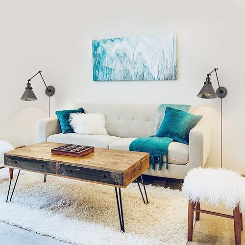 Miniatura 6 de LNC Lámpara de pared con brazo oscilante, moderna lámpara de pared con cable ajustable, lámpara de pared de granja, plata antigua cepillada (paquete