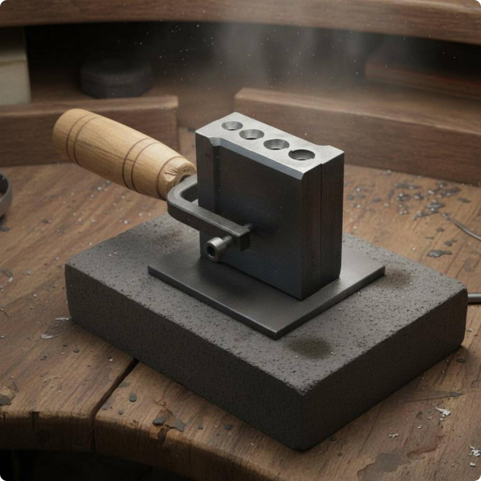 Schmuck Gießform Metallblock Form Werkzeug mit Holzgriff für Gussstäbe Und Flachbarren Regulierbare Öffnungen für Kontrolliertes Gießen aus Stahl für, Mittel
