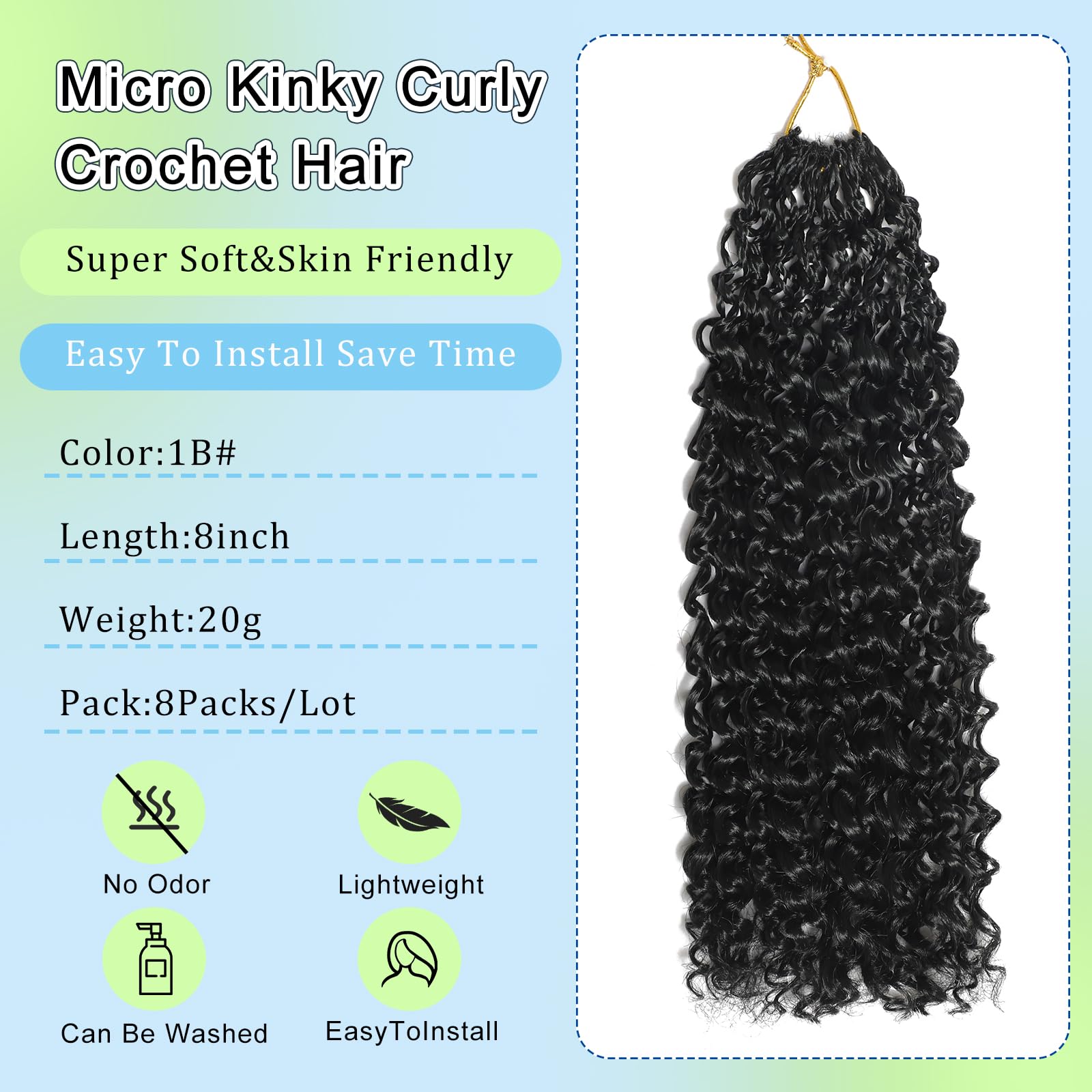FLWAI Pre Looped Micro Kinky Curly Crochet Hair for Mini Passion Twist 8 Packs 12 Inch Kinky Twist Synthetic Wavy Curly Crochet Hair Extensions for Black Women (1B - Image 2