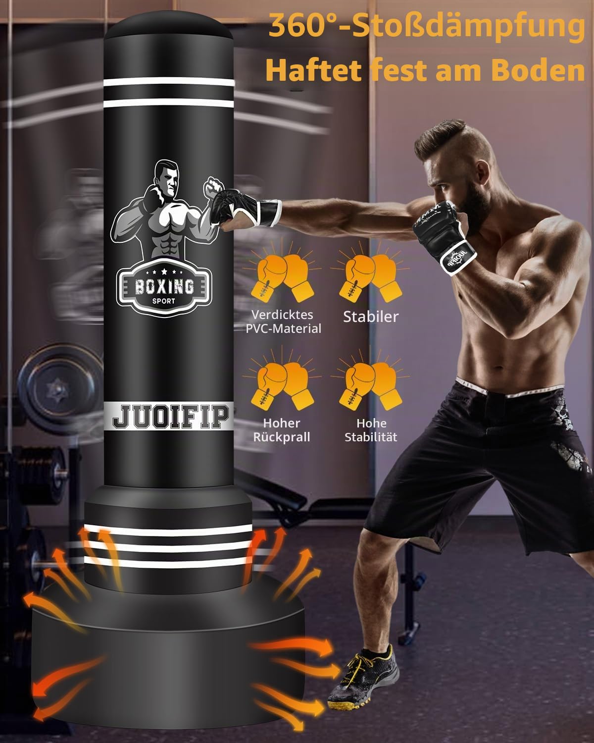 Boxsack Erwachsene 180cm-Upgraded Aufblasen Schweren Boxsack mit Boxhandschuhen und Luftpumpe für die Ausbildung MMA Muay Thai Fitness Anfänger