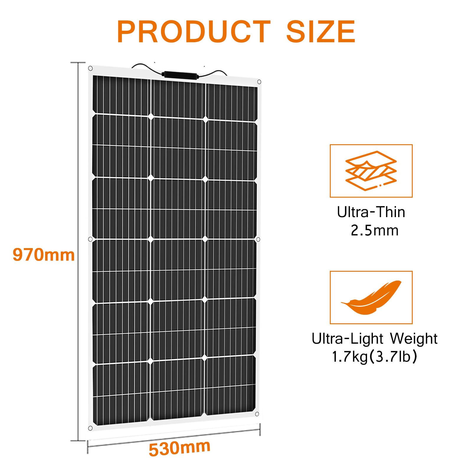 100W 18V Panneau Solaire Souple Monocristallin Panneaux Solaires pour Batterie 12V, Camping-Car, Camper, Van, Bateaux, Caravane