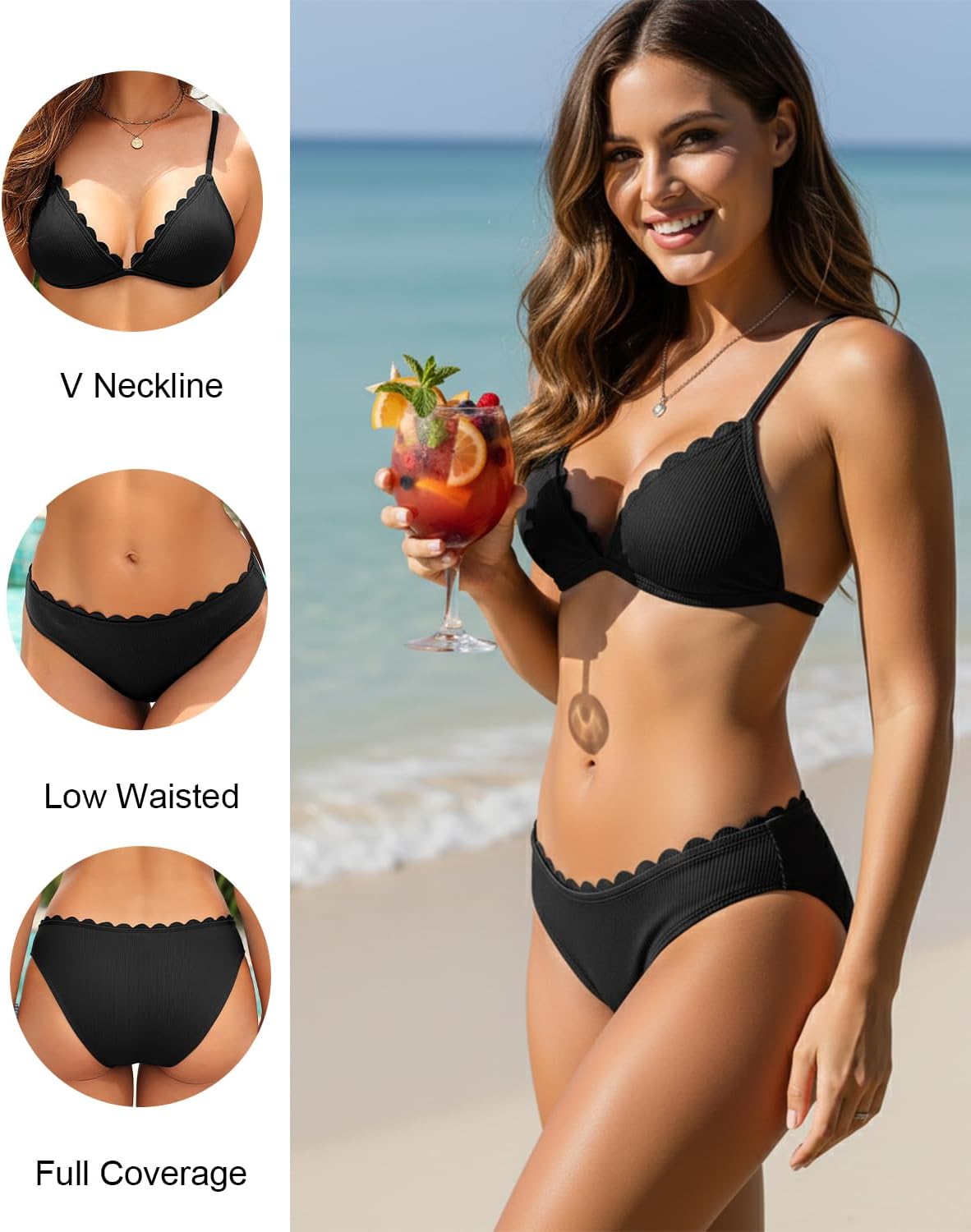 Aqua Eve Women Ribbed Bikini Set - Triangle Two Piece Swimsuit Scalloped Bikini 2025 Low Rise Bathing Suit - Image 5