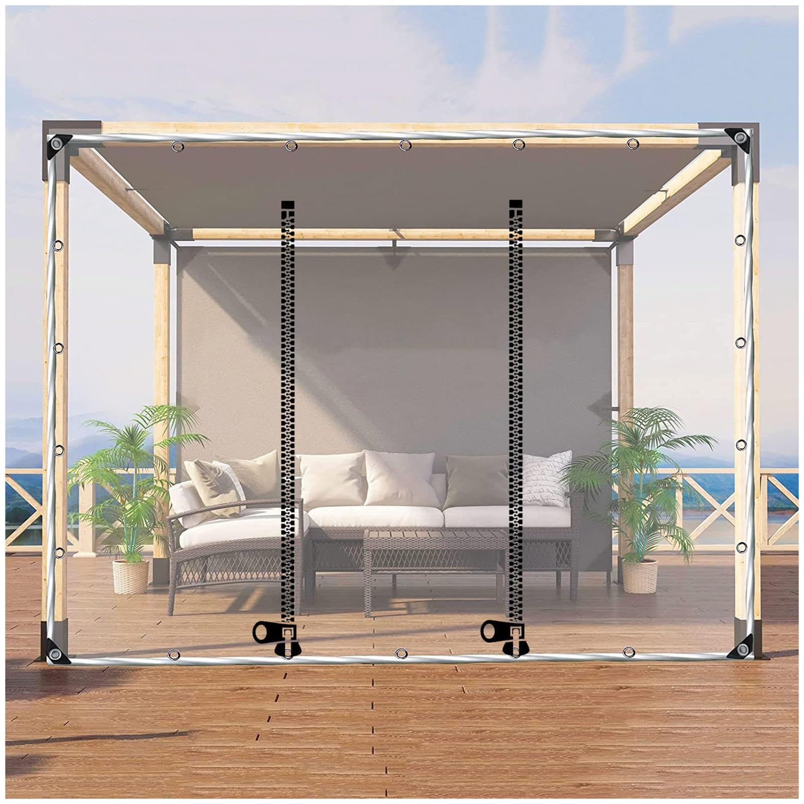 Tende in Telone Trasparenti, Pannelli Laterali Gazebo Chiare Con Teloni Pvc e Cerniera, Tende Laterali Pergola Esterni, Pannelli Laterali in Tela Cerata Impermeabile Portico,WxH-5x1.7m/16.4*5.6ft