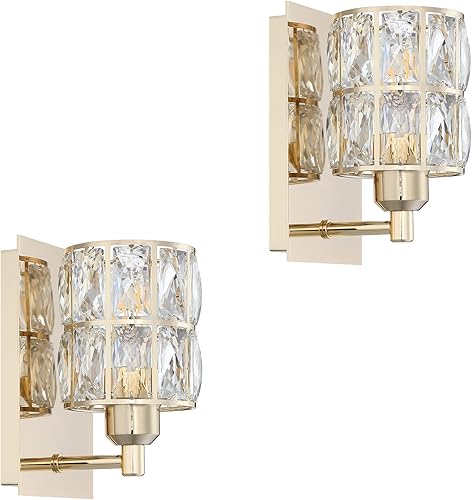 Doraimi Lighting 1 luz, paquete de 2 apliques de pared de cristal, acabado champán, moderno estilo conciso, lámpara de pared de ópalo poliédrico,
