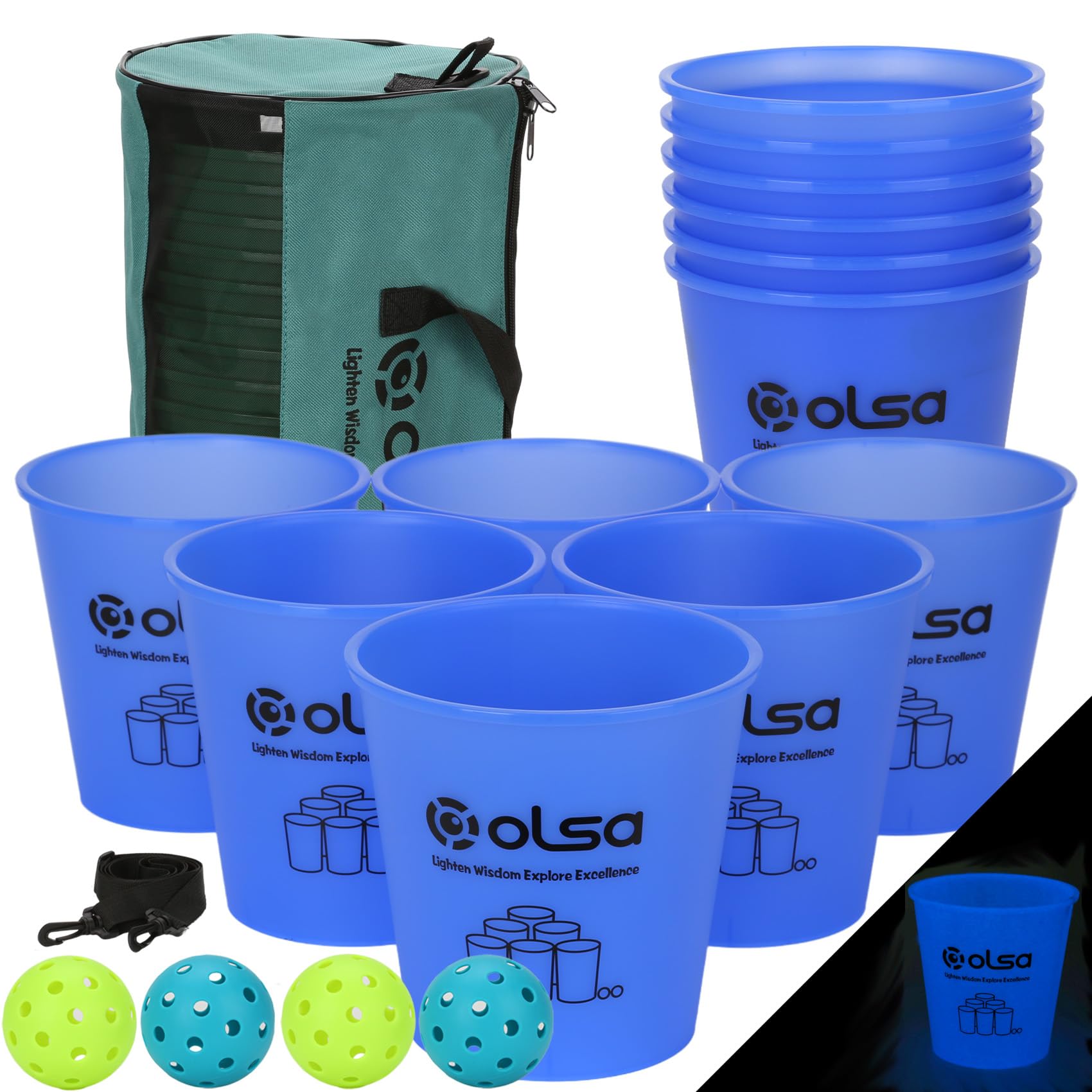 Olsa Giant Yard Pong Outdoor Games, Classic Toss Family Games for Beach Camping Lawn Backyard Party, Indoor Outdoor Games for Adults and Family(Blue Glow in Dark)