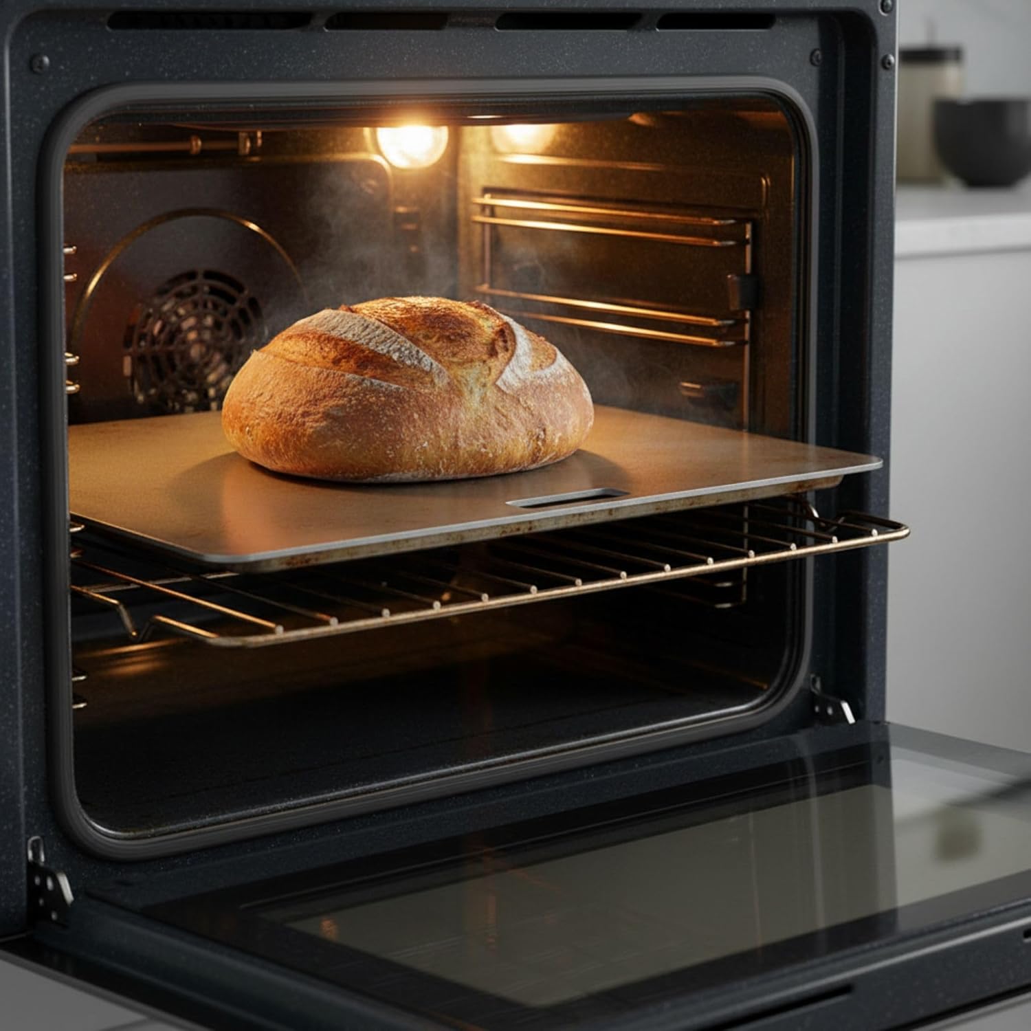 ThermiChef Sourdough Cooking Steel Package - 16" by 22" Cooking Steel (3/16" Standard Thickness) with Pizza Peel and Dough Cutter - Made in the USA
