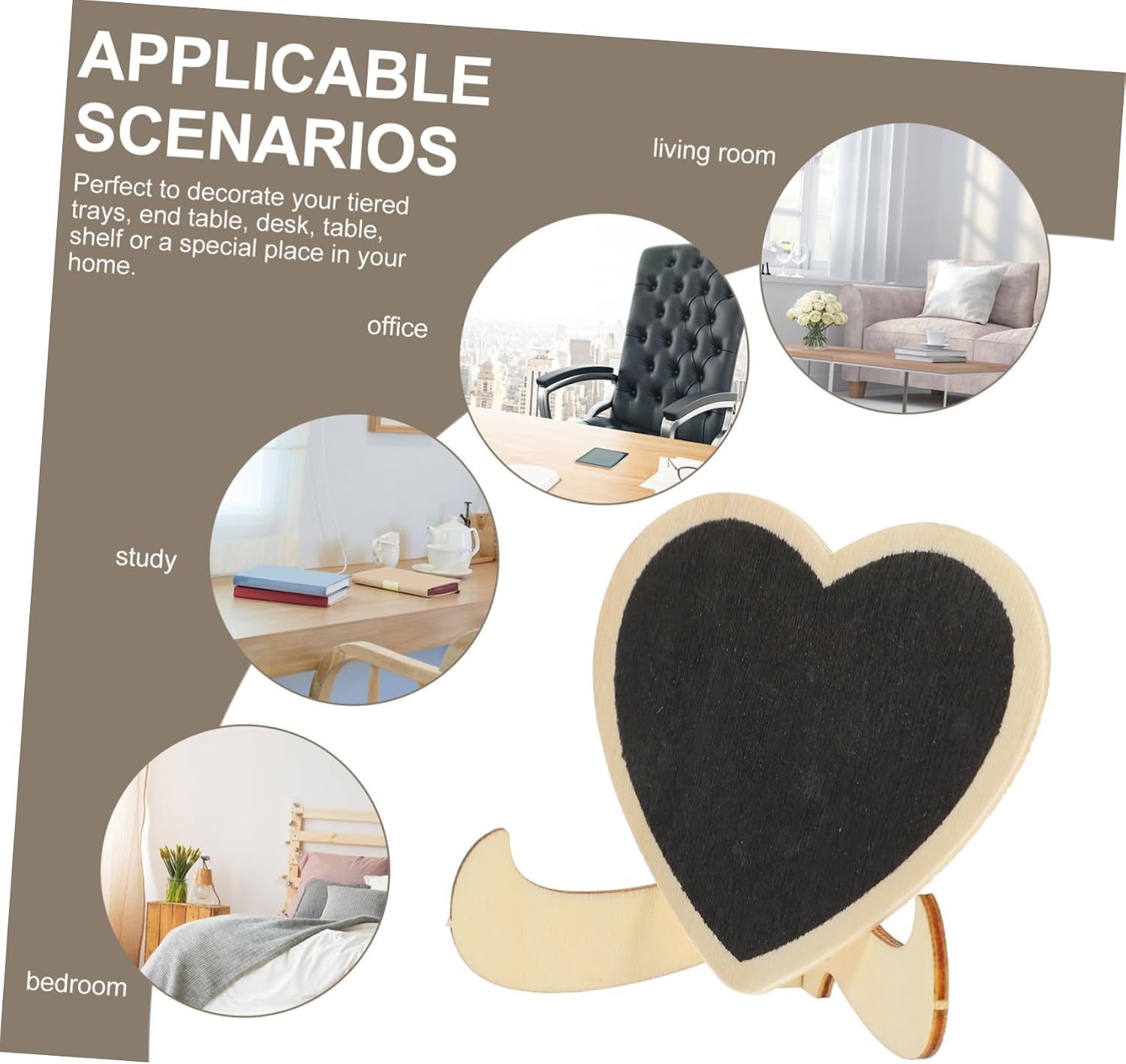 10pcs Heart Shaped Wooden Miniature Table Chalkboards with Bases