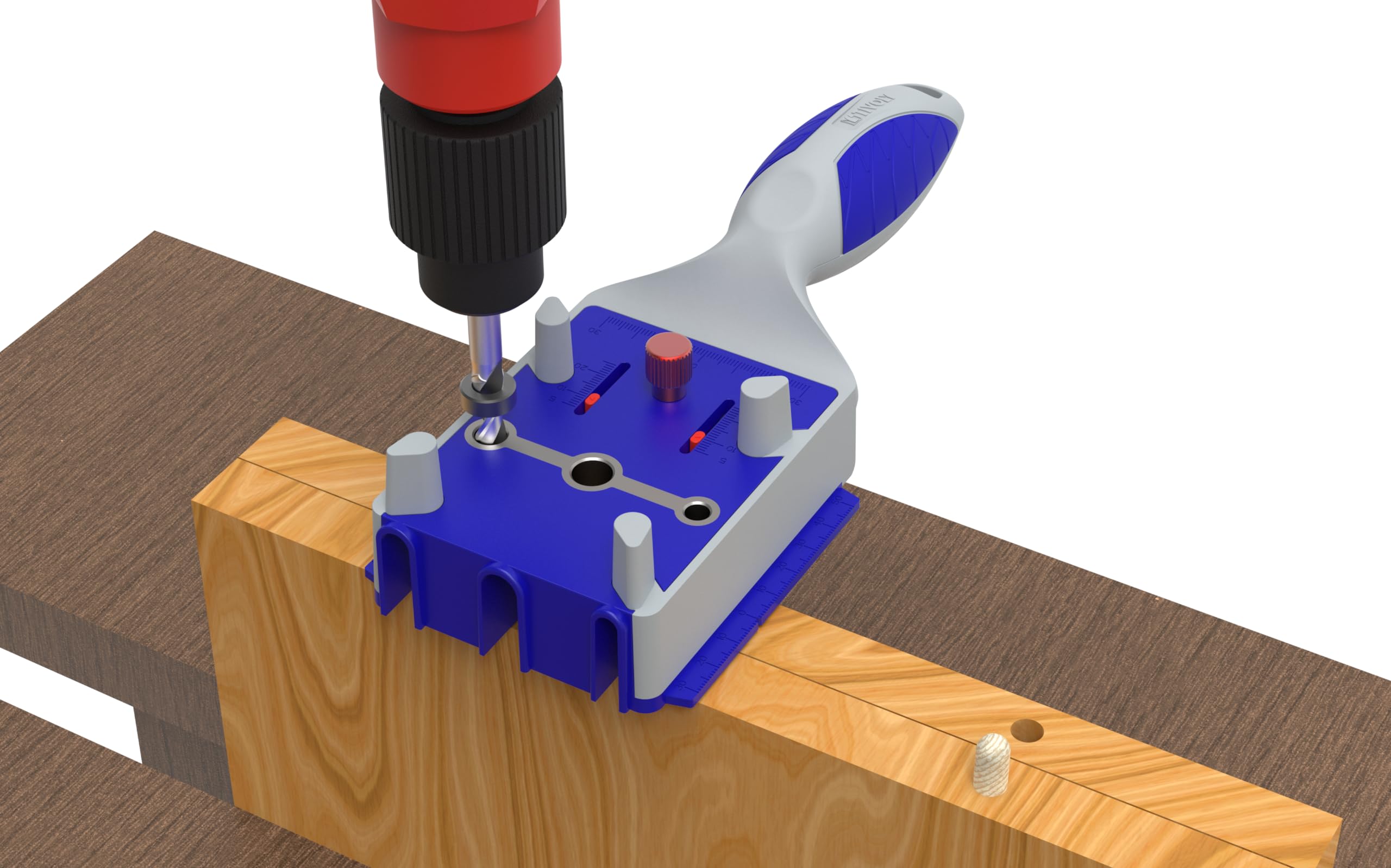 TIVOLY - Guide de Perçage pour Chevilles en Bois - Gabarit pour la Réalisation d'Assemblages Bois avec Tourillons - Perçage Ø 6/8/10mm - Epaisseur Maximum de la Planche de Bois : 50mm