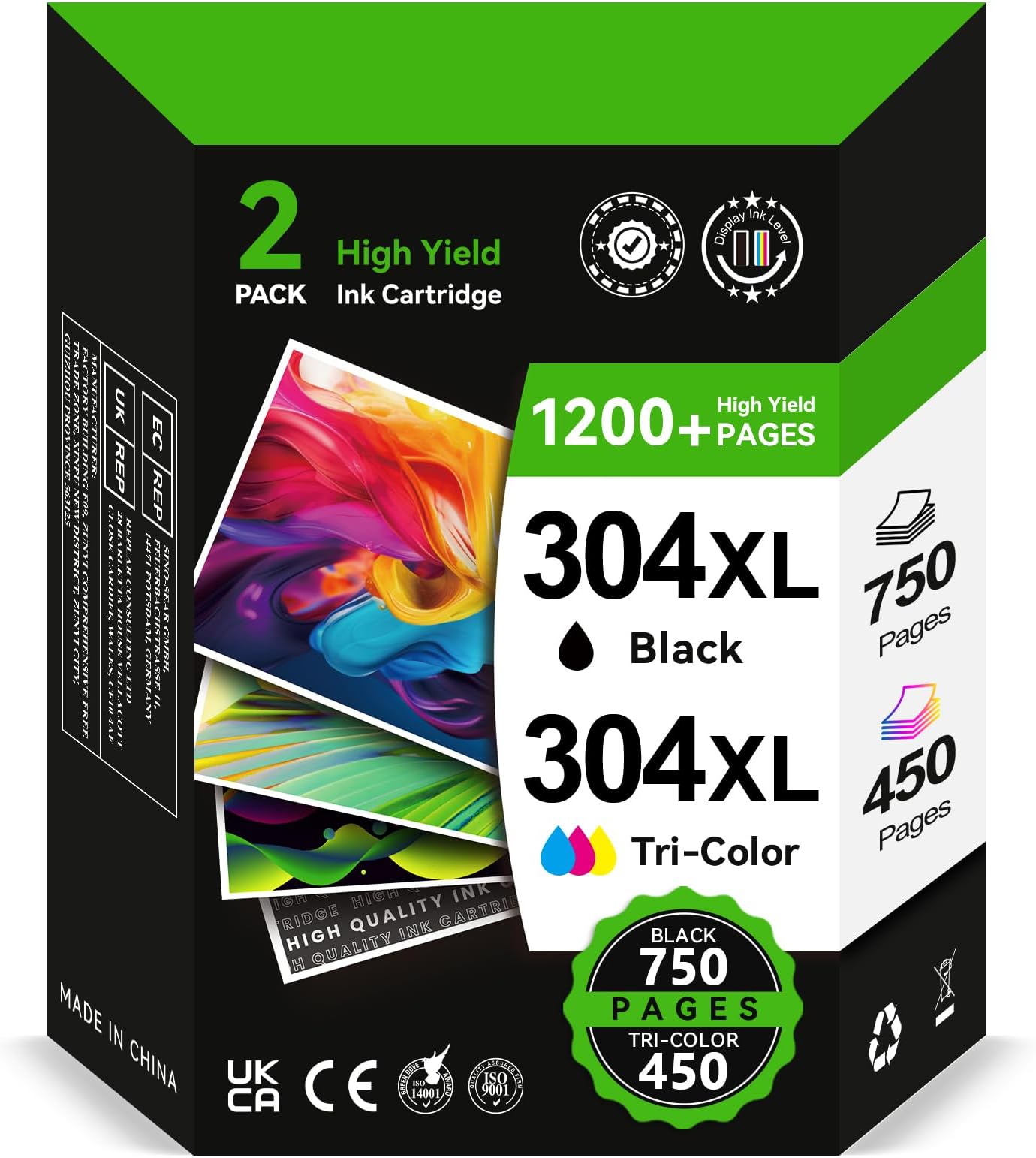 304 XL Ink Cartridges BK/CMY- 750/450+ Pages, Replacement for HP 304 Ink Cartridges Black and Colour Original, Printer Ink 304 High Yield for Envy 5010 5020 5030 5032 5000 DeskJet 3760 2630 2620 2600