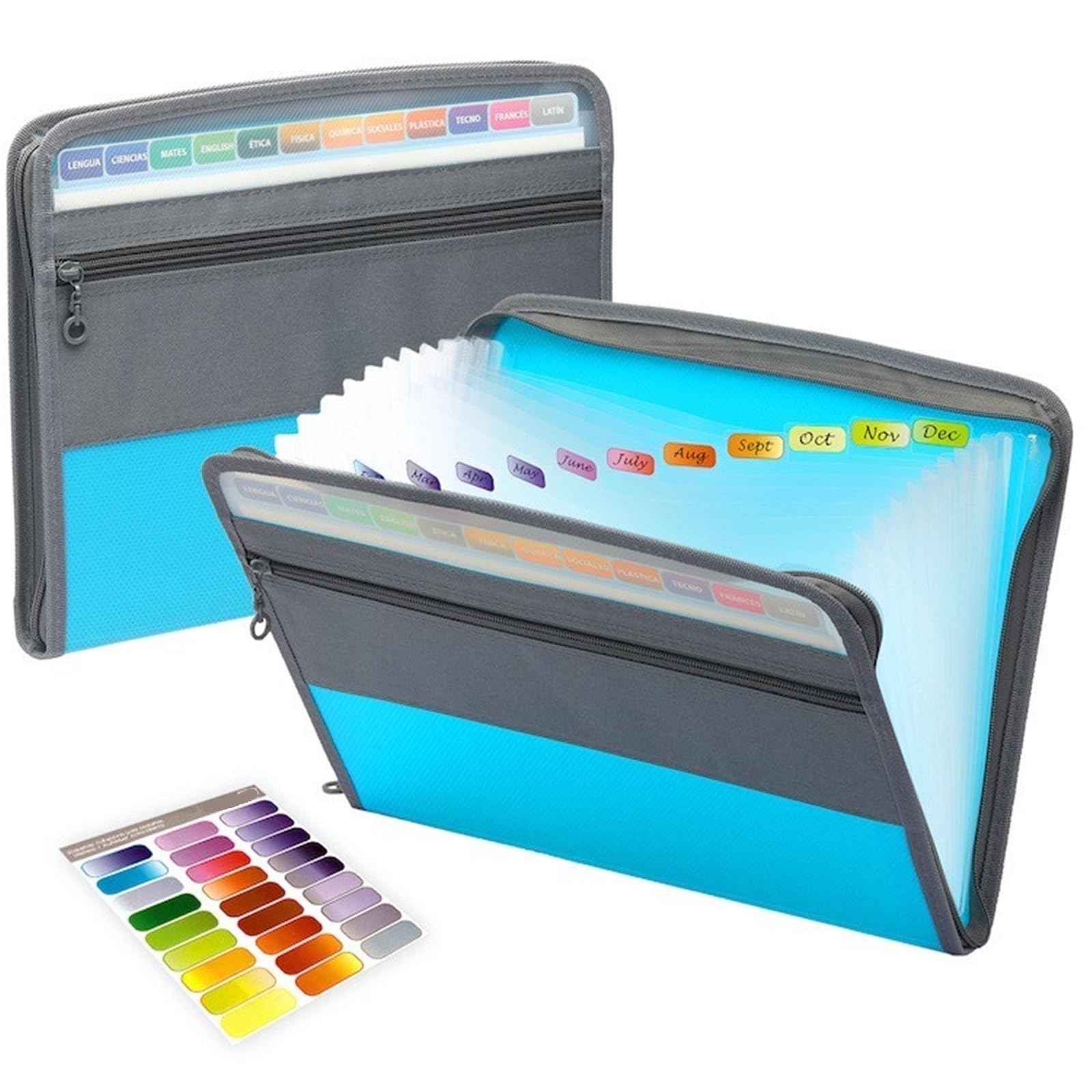 Organizador De Archivos En Acordeón Con Cremallera Segura Para Oficina | Carpeta de archivos expandible de 13 bolsillos con estuche frontal for lápices, material de oficina escolar(Blue)