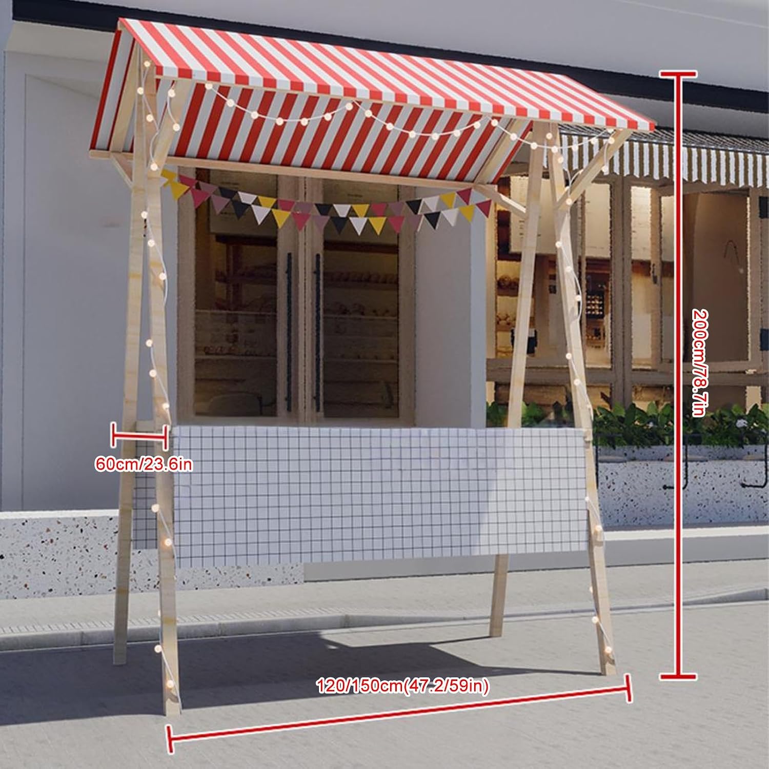 Wooden Market Stall Carts Display Stand - Foldable Vendor Booth for Outdoor Vendor, Flower Cart, Street/Farmers Market(Pink1,120cm/47.2in)