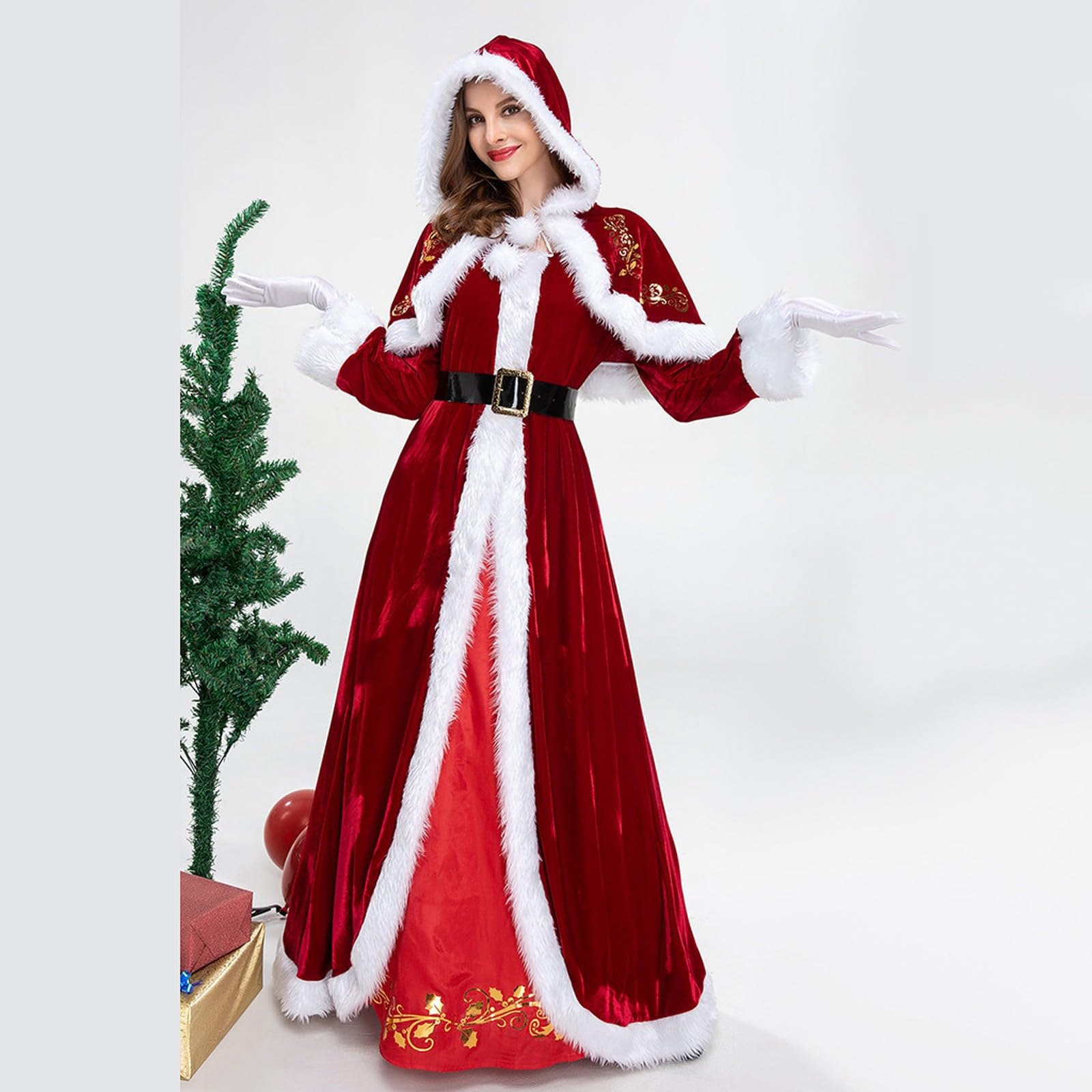 Vestito di Natale delle Donna Abito con Scollo Rotondo da Festa Elegante Vestiti al Ginocchio Stampa Renna E Fiocco Neve Vintage Abiti Regalo