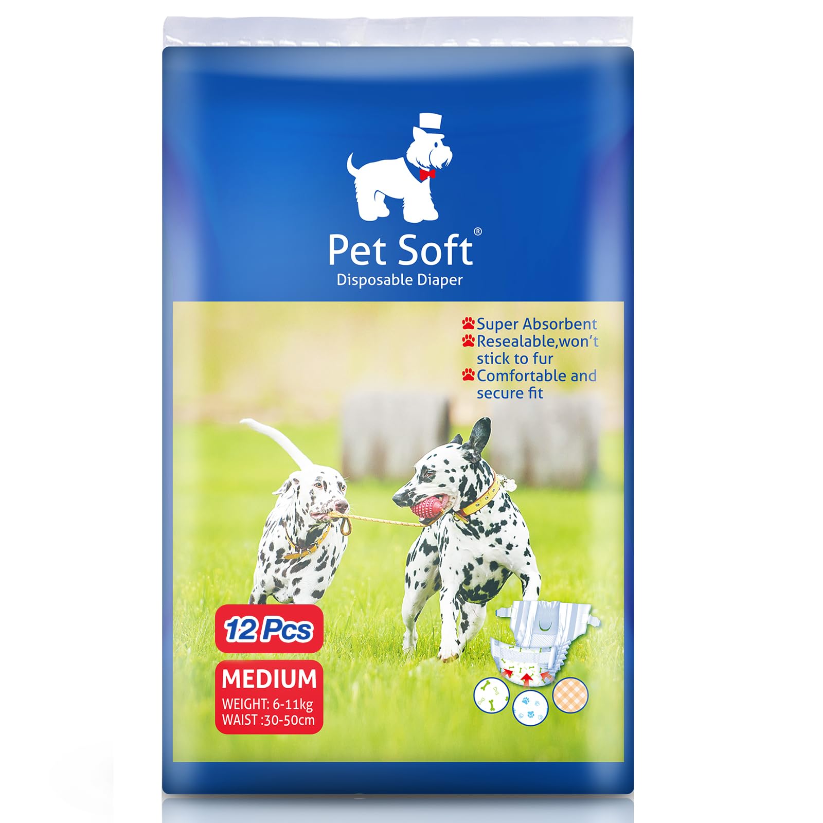 Pet Soft Doggie Diapers - Disposable Dog Diapers for Female in Heat Period or Urine Incontinence, Puppy &amp; Cat Diapers Ultra Absorbent 12pcs Medium