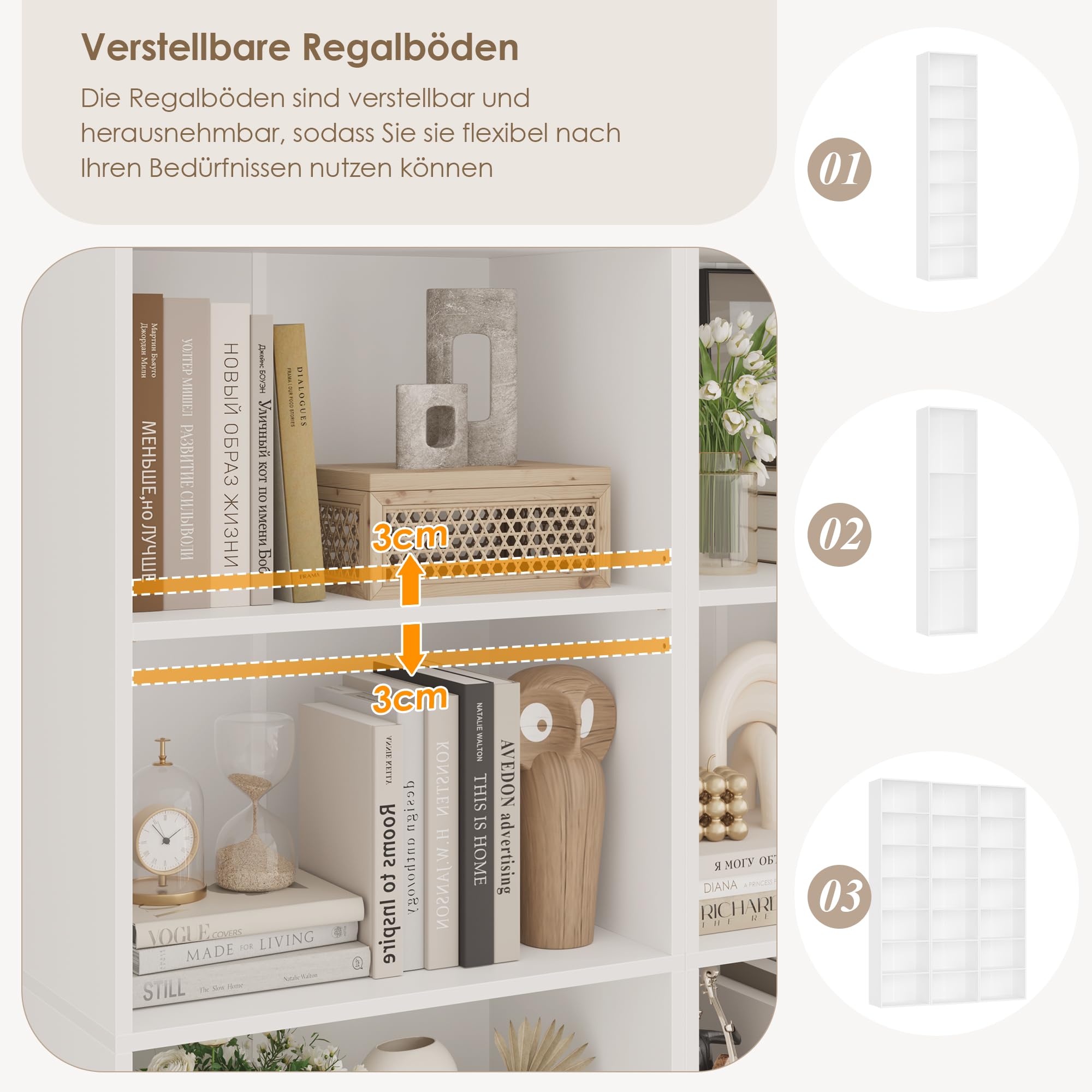 FirFurd 190,5 cm Bücherregal, Regal mit 6 Fächern, Bücherschrank, Kallax Regal, Würfelregal, Standregal, Aufbewahrungsregal, für Wohnzimmer Büro Schlafzimmer, 48x30x 190,5cm, weiß