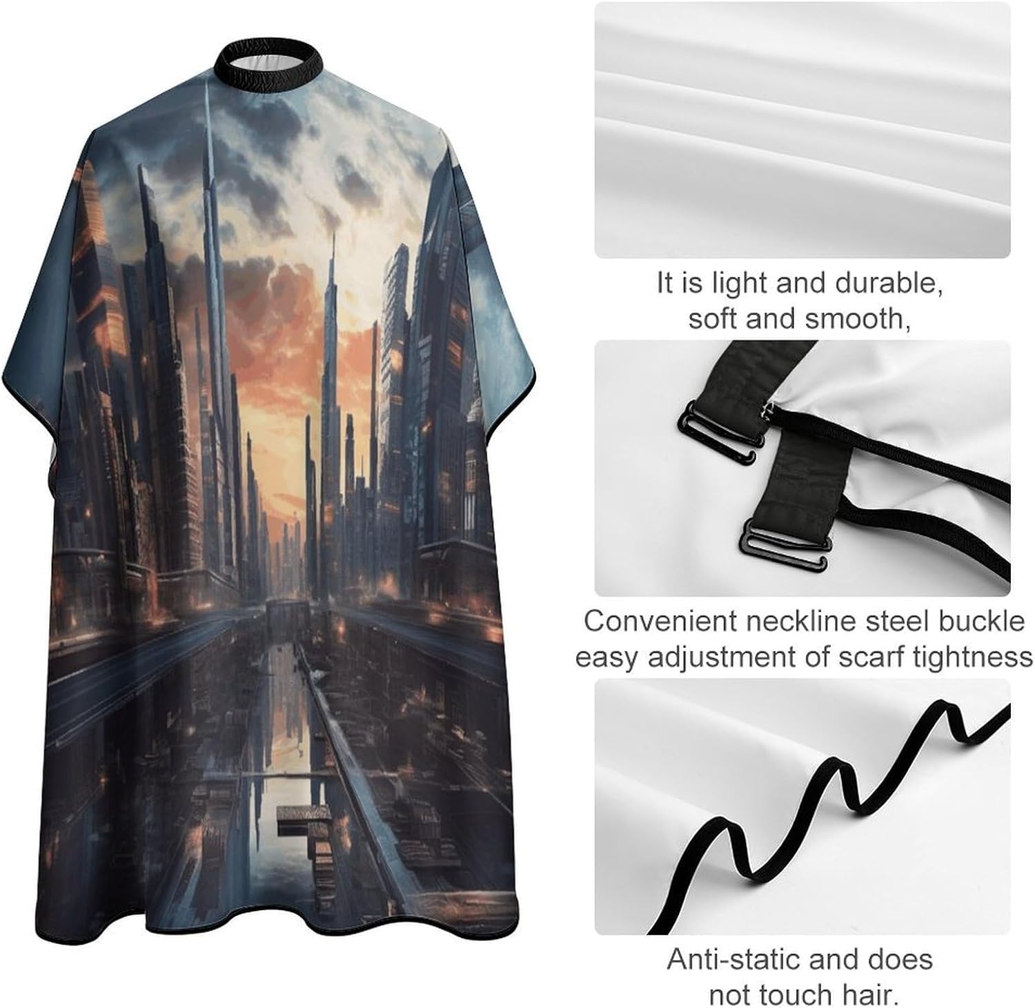 City Scape Apron for Women Men,Barber Cape with Adjustable Snap Closure,Hair Cutting Cape,66.9 X 56.7 Inches for Hair Dye, Comb-out, Styling, Shampoo