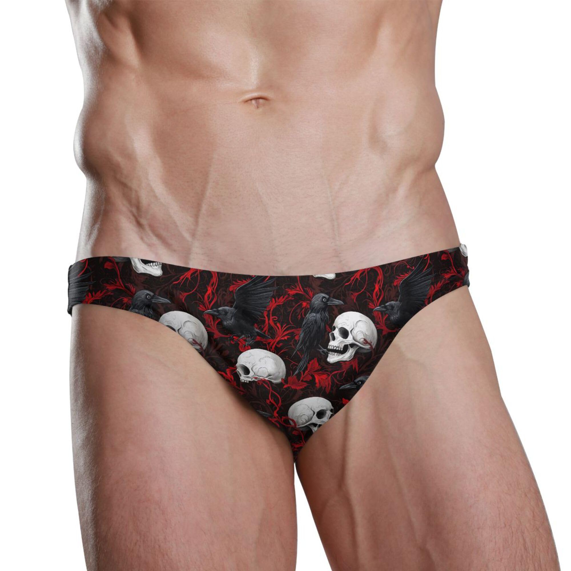 Mens Swim Briefs Skull Crow Swimwear Bikini Swimsuit XL B0404424