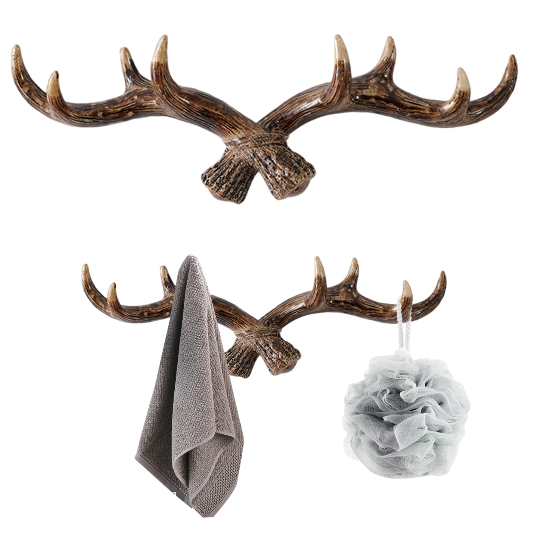 Xoeryoy Antler Coat Rack Wall Mount Rustic Deer Antler Decor Hooks for Farmhouse Wall Decor, Brown