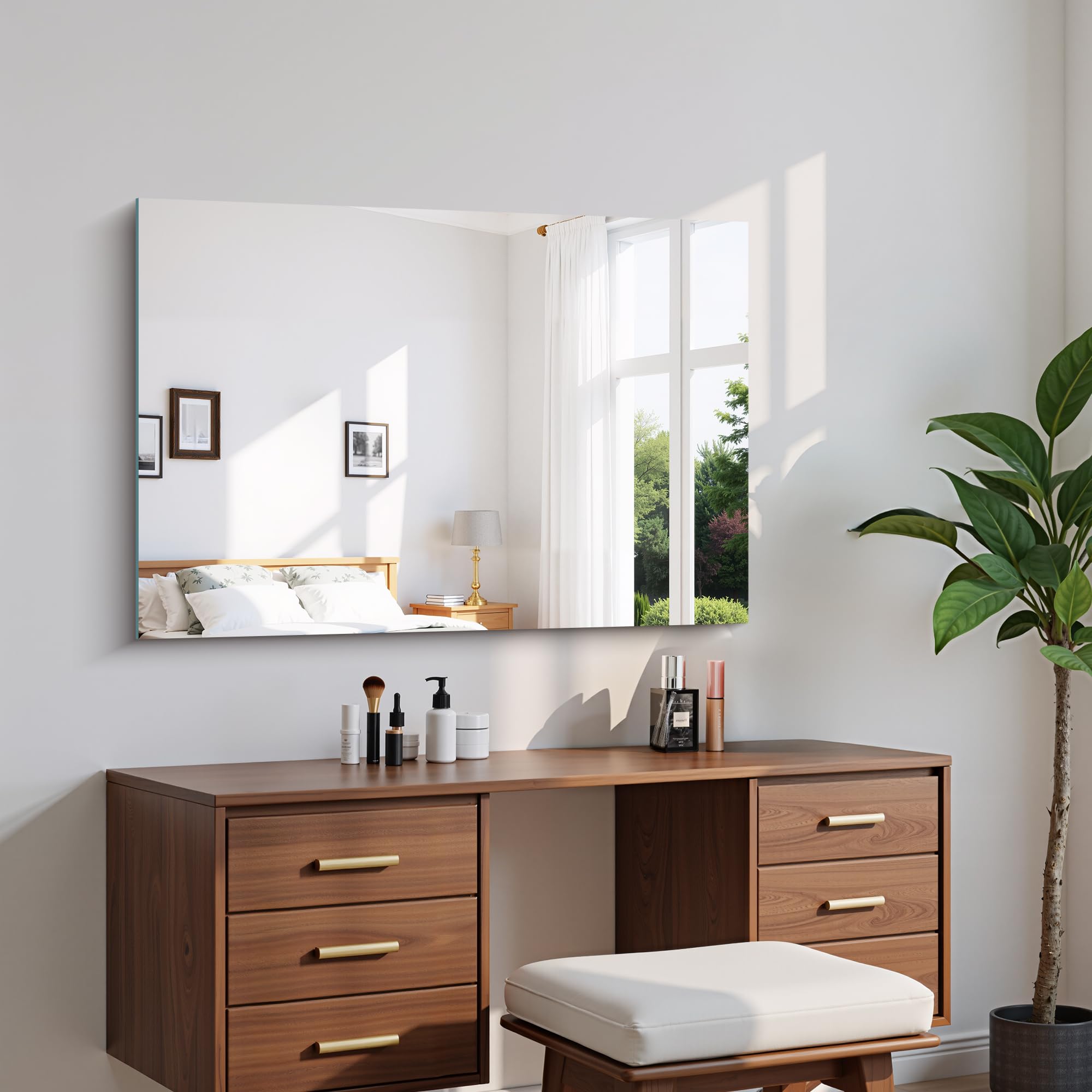 COFENY Miroir sans Cadre, 90 × 60 cm Miroir Mural Rectangulaire avec Bords Polis, Miroir en Verre HD, Upgraded Shatterproof Miroir de Salle de Bain pour Salle de Bain, Chambre et Salon
