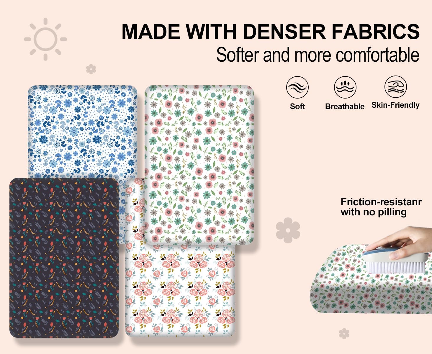 4 Pack Small Floral Pattern Baby Crib Sheets for Boys and Girls, Soft Breathable Microfiber Crib Sheet, 28 X 52 in Fitted Crib Sheets for Toddler Bed Mattress & Standard Baby Crib