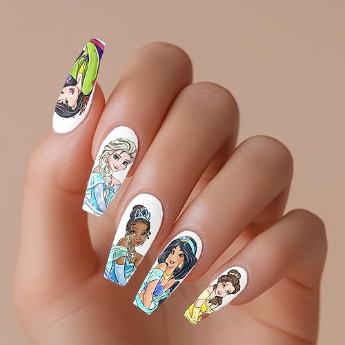 Miniatura 2 de Calcomanías de uñas de princesa de dibujos animados, jazmín, Ariel Elsa, envoltura de uñas transparentes de transferencia de agua para gel acrílico,