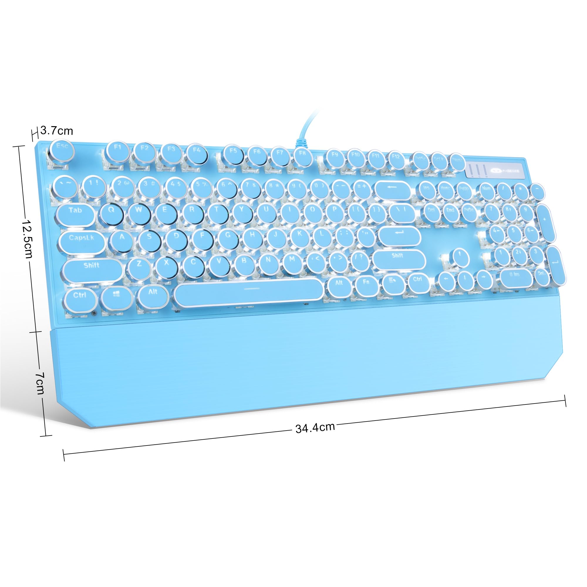 Camiysn Typewriter Style Mechanical Gaming Keyboard, Black Retro Punk Gaming Keyboard with RGB Backlit, 104 Keys Blue Switch Wired Cute Keyboards, Round Keycaps for Windows/Mac/PC