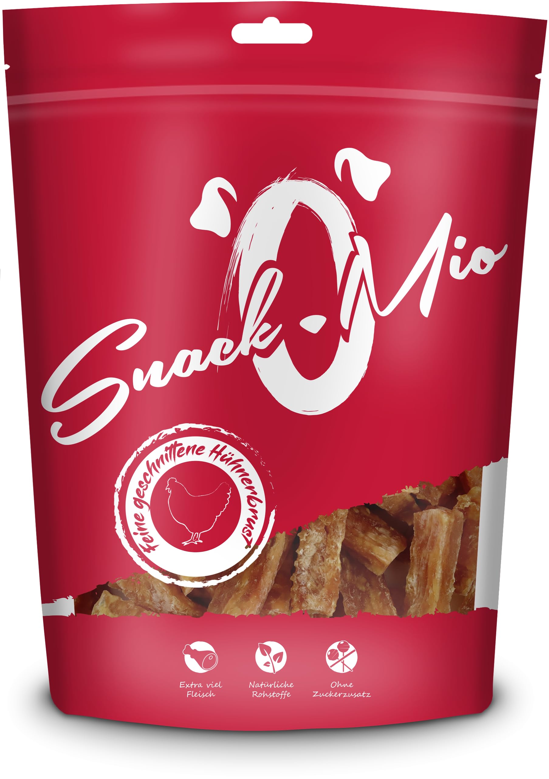 SnackOMio - Snack premium da masticare per cani - Petto di pollo affettato finemente, 70g, confezione da 1 (1 x 70g)