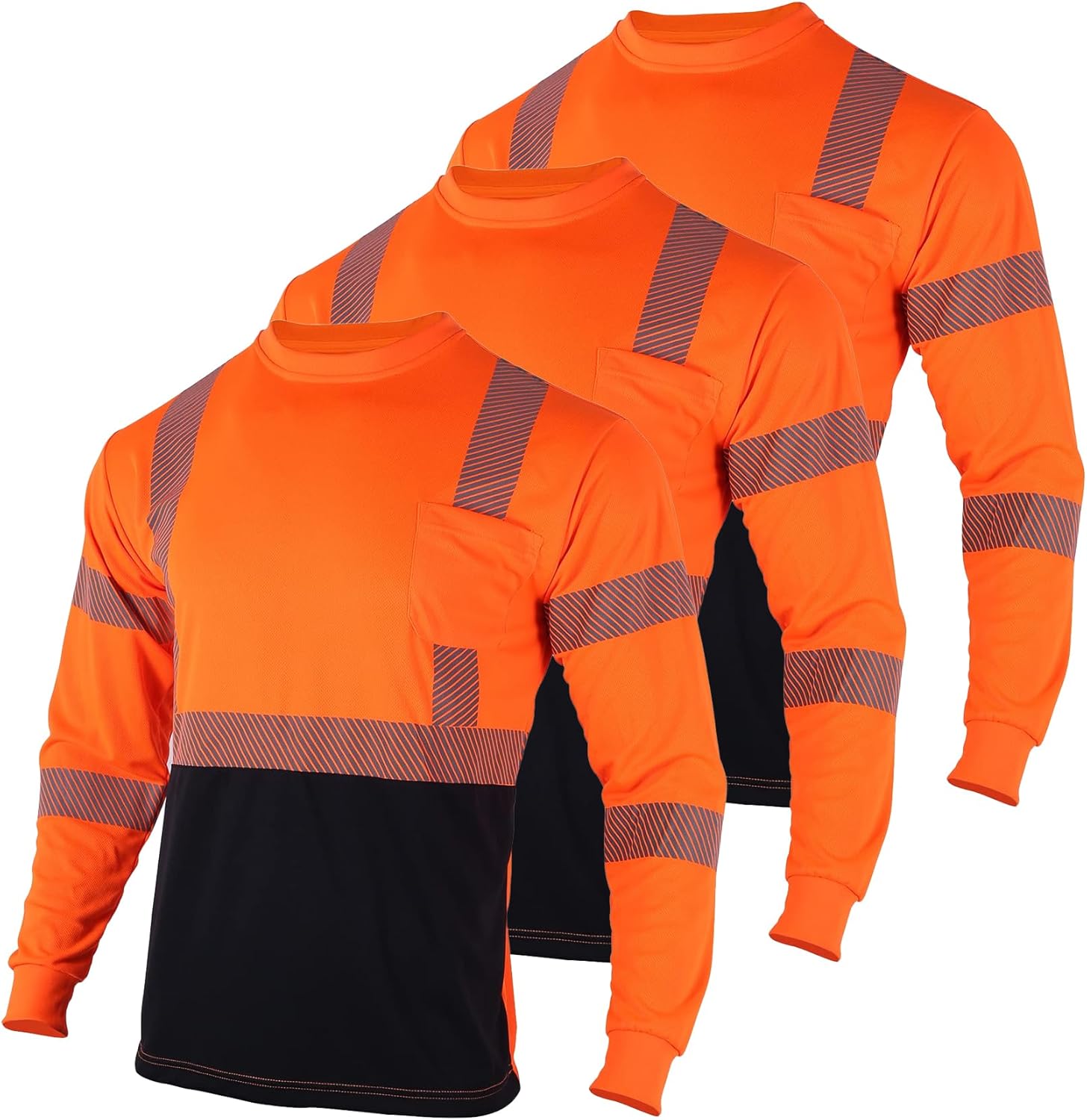 VENDACE 3pcs Safety T Shirts Reflective High Visibility Hi Vis Long Sleeve Construction Work Shirts for Men Class 3